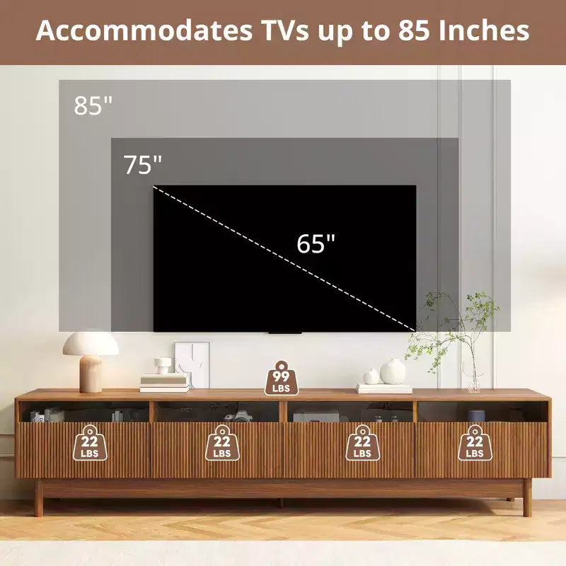 TV Stand 78-Inch, Fits TVs up to 85, Modern Entertainment Center with Drawers, Glass Drawer TV Console for Bedroom, Living Room