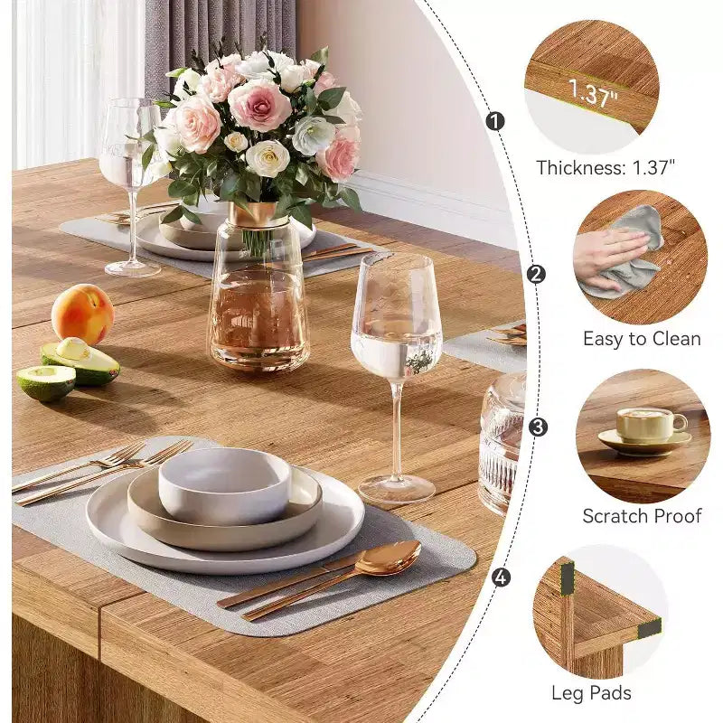 Lantine Easylife 62.99-Inch Dining Table for 4-6, Farmhouse Kitchen Table with Dual Storage Rack for Dining Room, Living Room