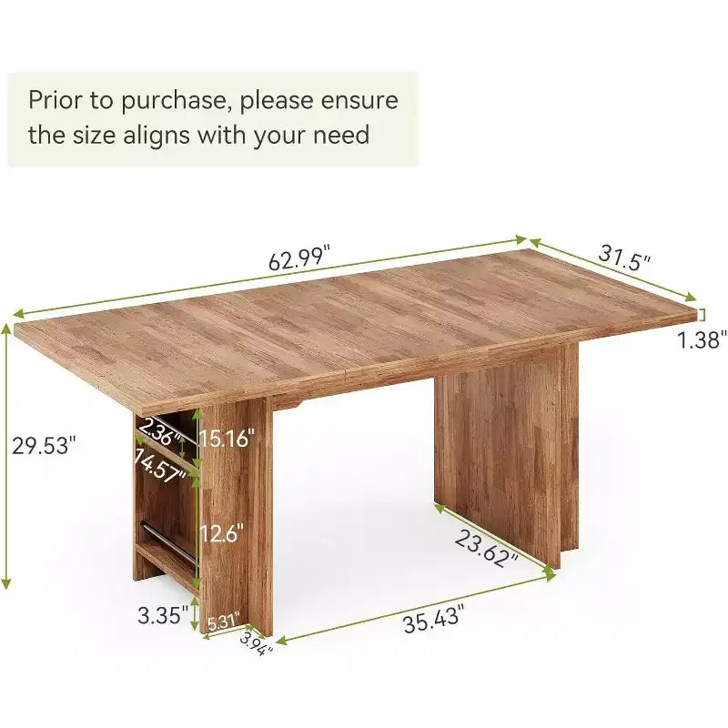 Lantine Easylife 62.99-Inch Dining Table for 4-6, Farmhouse Kitchen Table with Dual Storage Rack for Dining Room, Living Room