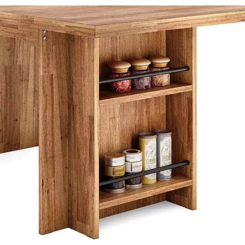 Lantine Easylife 62.99-Inch Dining Table for 4-6, Farmhouse Kitchen Table with Dual Storage Rack for Dining Room, Living Room