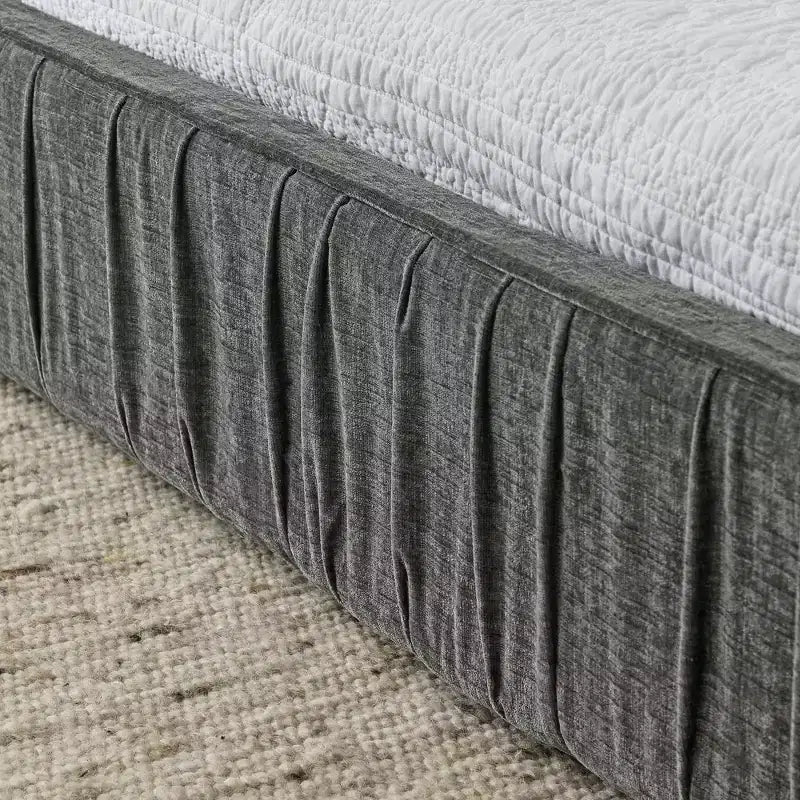 MAYEERTY Queen Size Upholstered Bed Frame with Chenille Fabric with Pleated Headboard Solid Frame for Bedroom Gray