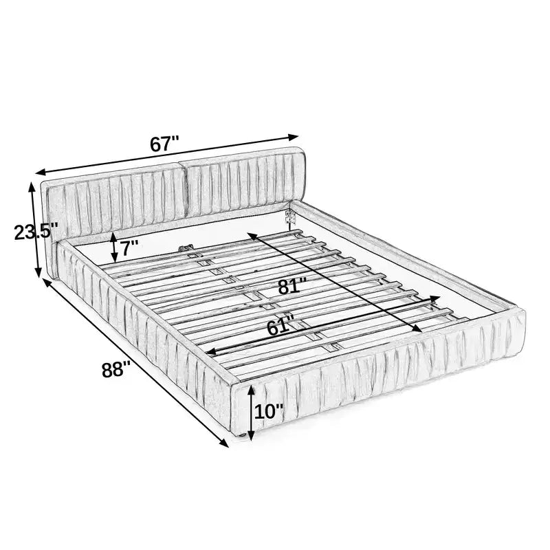 MAYEERTY Queen Size Upholstered Bed Frame with Chenille Fabric with Pleated Headboard Solid Frame for Bedroom Gray