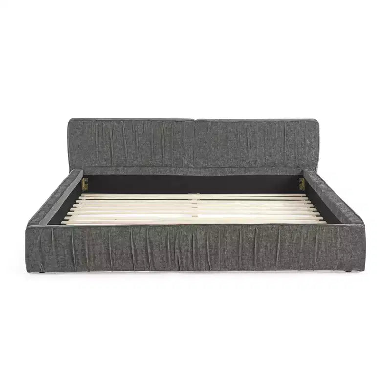MAYEERTY Queen Size Upholstered Bed Frame with Chenille Fabric with Pleated Headboard Solid Frame for Bedroom Gray