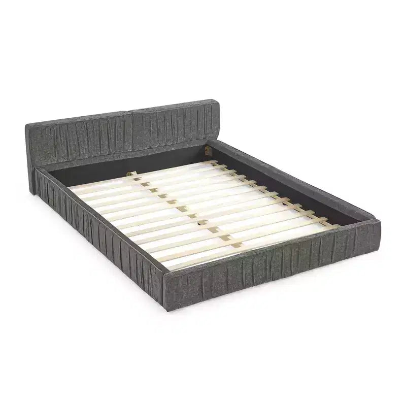 MAYEERTY Queen Size Upholstered Bed Frame with Chenille Fabric with Pleated Headboard Solid Frame for Bedroom Gray