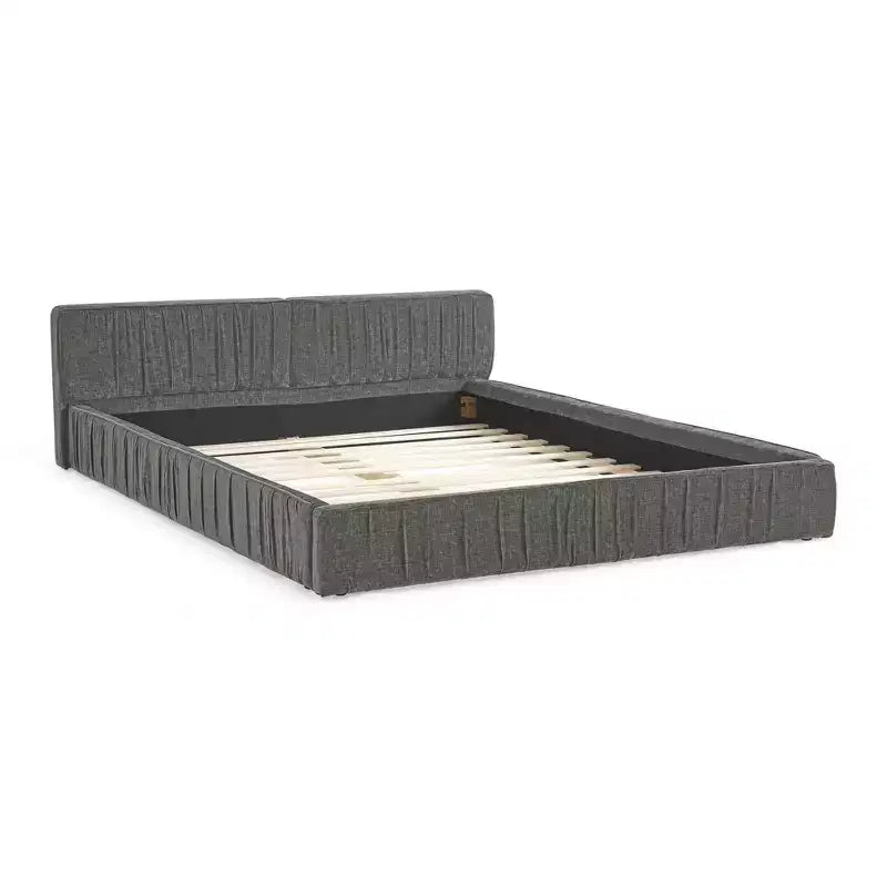 MAYEERTY Queen Size Upholstered Bed Frame with Chenille Fabric with Pleated Headboard Solid Frame for Bedroom Gray