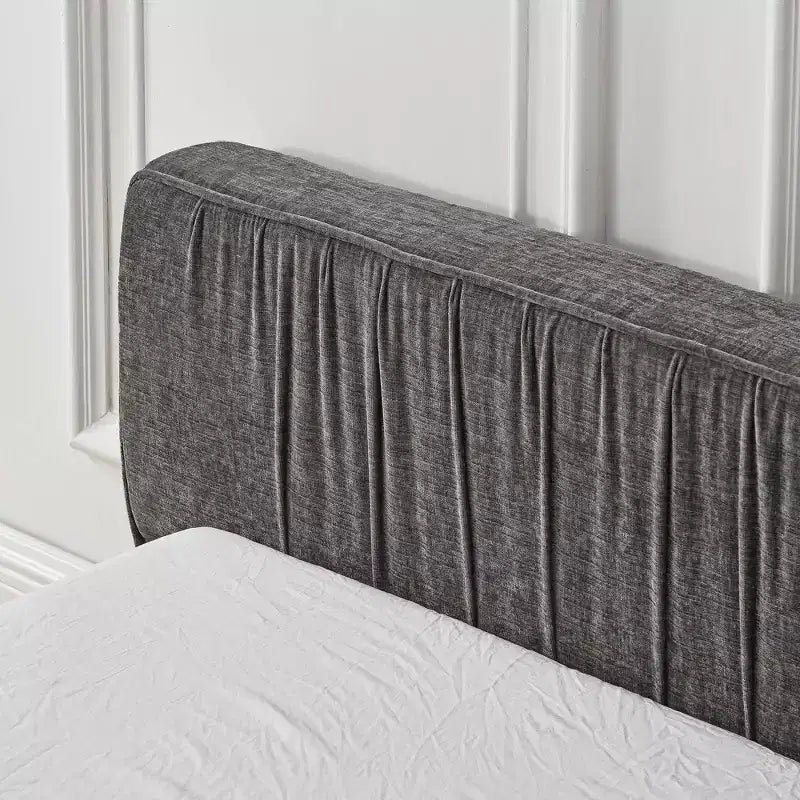 MAYEERTY Queen Size Upholstered Bed Frame with Chenille Fabric with Pleated Headboard Solid Frame for Bedroom Gray