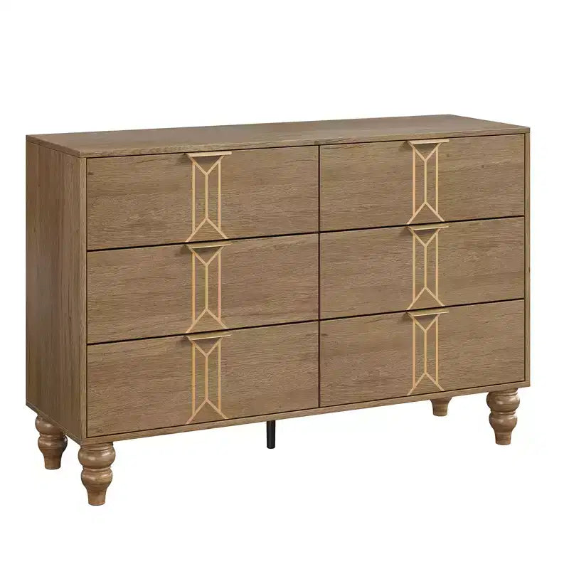 Modern 6-Drawer Chest with Vintage Diamond Design, Black & White Dresser, Deep Storage with Waterproof Finish, Metal Handles for Living Room