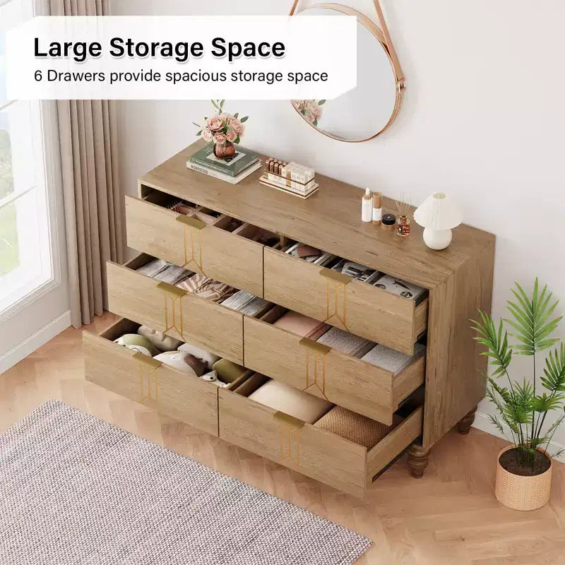 Modern 6-Drawer Chest with Vintage Diamond Design, Black & White Dresser, Deep Storage with Waterproof Finish, Metal Handles for Living Room