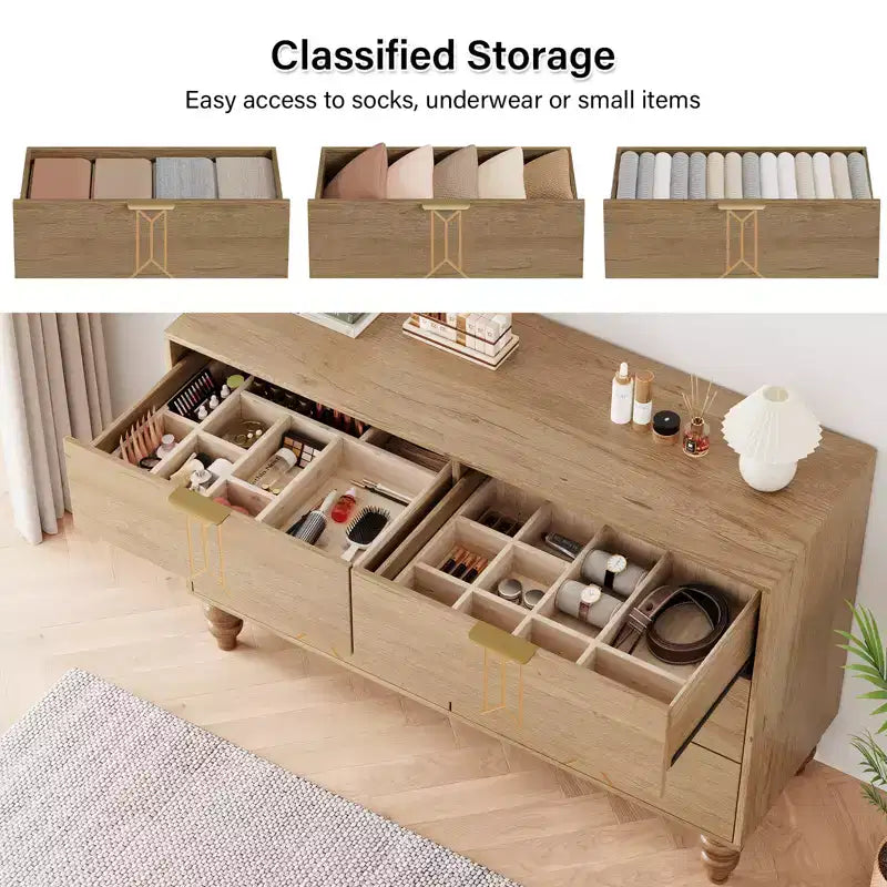 Modern 6-Drawer Chest with Vintage Diamond Design, Black & White Dresser, Deep Storage with Waterproof Finish, Metal Handles for Living Room