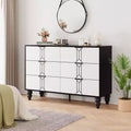 Modern 6-Drawer Chest with Vintage Diamond Design, Black & White Dresser, Deep Storage with Waterproof Finish, Metal Handles for Living Room