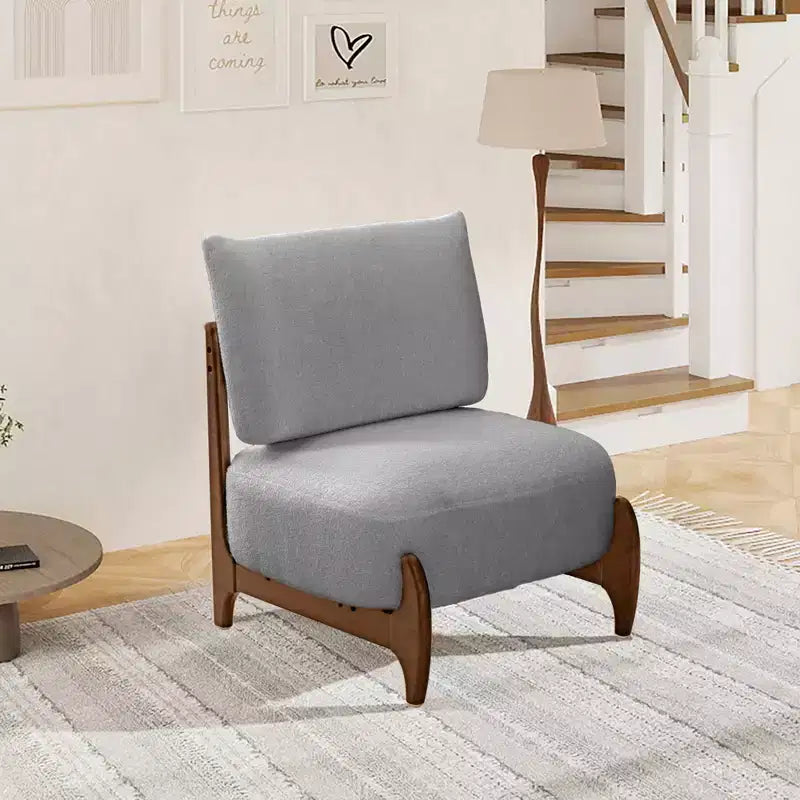 TUYOHW Modern Wood Accent Chair with Soft Teddy Upholstered Armless Reading Chair with Wood Legs Leisure Low Chairs for Living Room, Bedroom