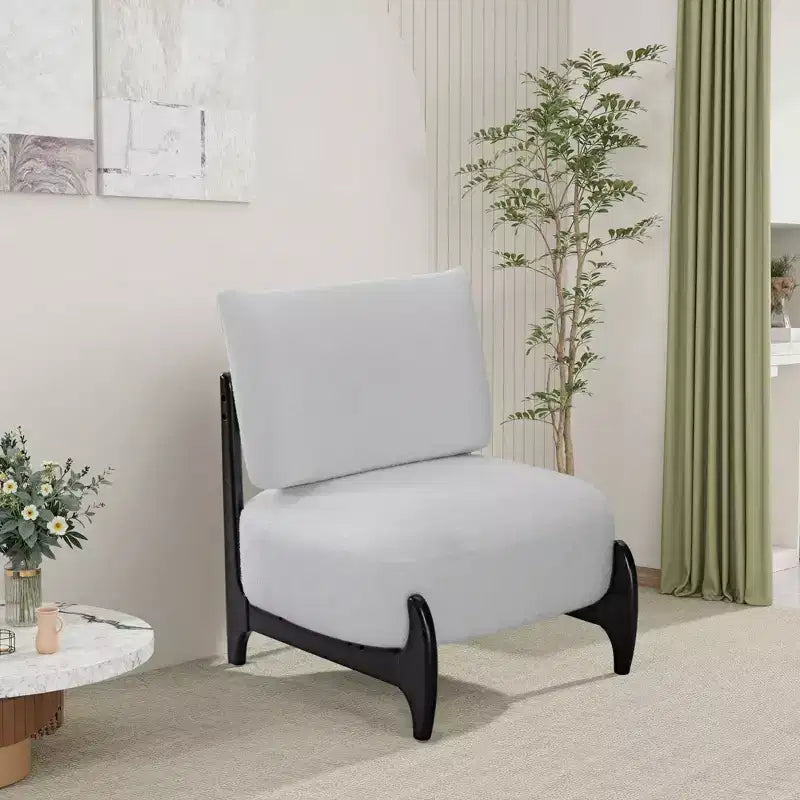 TUYOHW Modern Wood Accent Chair with Soft Teddy Upholstered Armless Reading Chair with Wood Legs Leisure Low Chairs for Living Room, Bedroom
