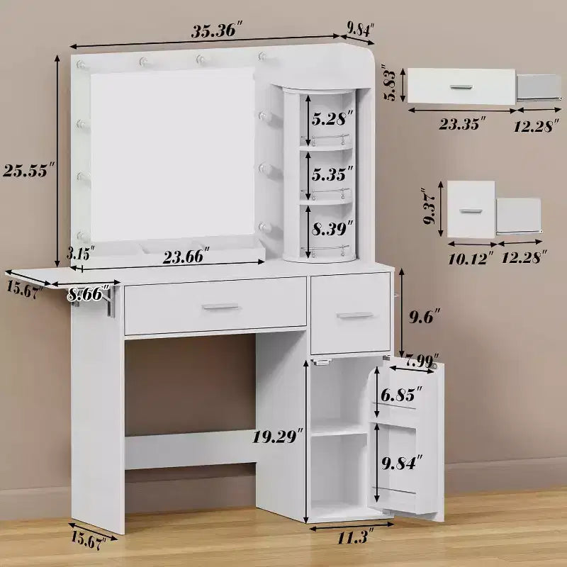 BALHAM TRADE-Makeup Vanity Desk with Rotating Jewelry Organizers and LED Lights Dressing Table