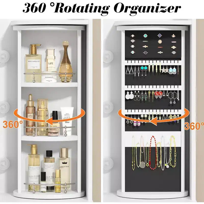BALHAM TRADE-Makeup Vanity Desk with Rotating Jewelry Organizers and LED Lights Dressing Table
