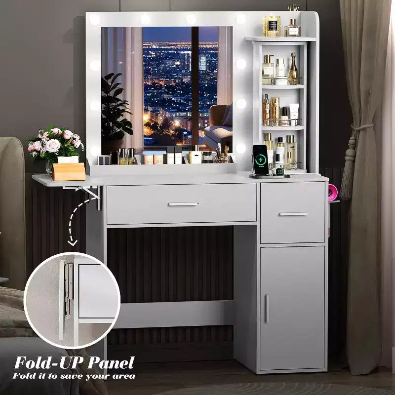 BALHAM TRADE-Makeup Vanity Desk with Rotating Jewelry Organizers and LED Lights Dressing Table
