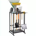 3-Tier Steel Garden Tool Organizer Rack,Freestanding Storage Shelf with Long-Handled Tool Slots & Hooks,Holds Up to 35 Tools for Garage, Rack, Yard