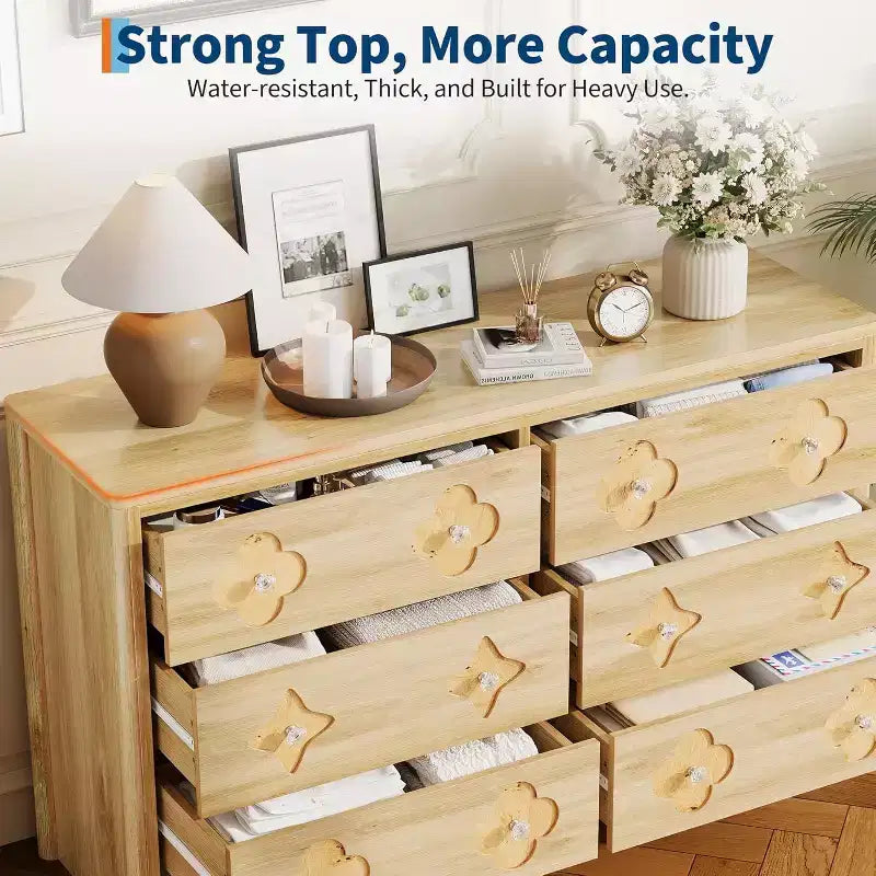 Dresser for Bedroom with 6 Drawers, 47.2'' Wide Chest of Large Decorative Drawer Front with Large Clothes Storage Cabinet, Wood Bedroom Dresser