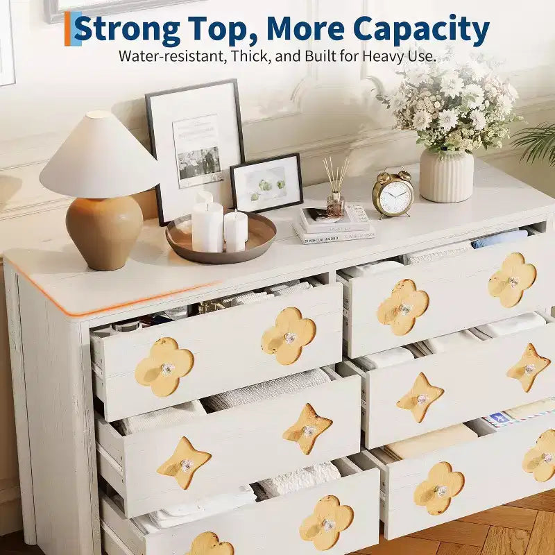 Dresser for Bedroom with 6 Drawers, 47.2'' Wide Chest of Large Decorative Drawer Front with Large Clothes Storage Cabinet, Wood Bedroom Dresser