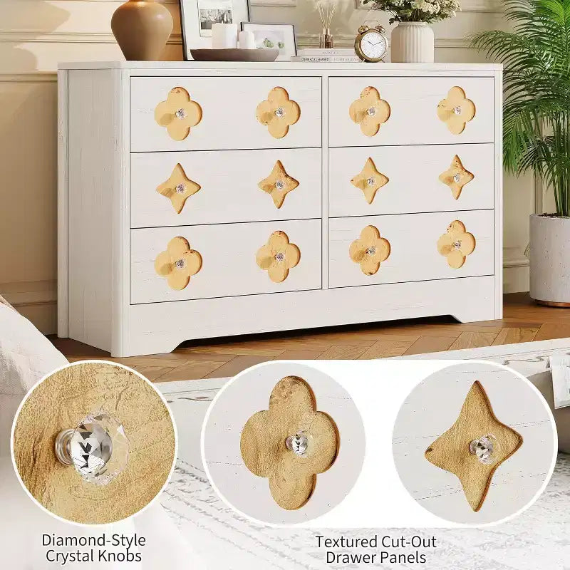 Dresser for Bedroom with 6 Drawers, 47.2'' Wide Chest of Large Decorative Drawer Front with Large Clothes Storage Cabinet, Wood Bedroom Dresser