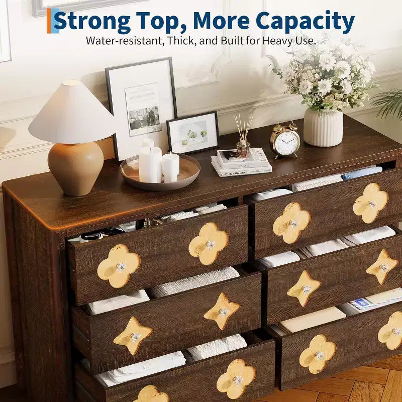 Dresser for Bedroom with 6 Drawers, 47.2'' Wide Chest of Large Decorative Drawer Front with Large Clothes Storage Cabinet, Wood Bedroom Dresser