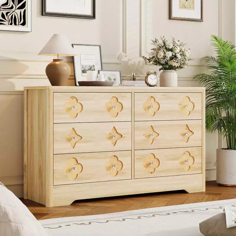 Dresser for Bedroom with 6 Drawers, 47.2'' Wide Chest of Large Decorative Drawer Front with Large Clothes Storage Cabinet, Wood Bedroom Dresser