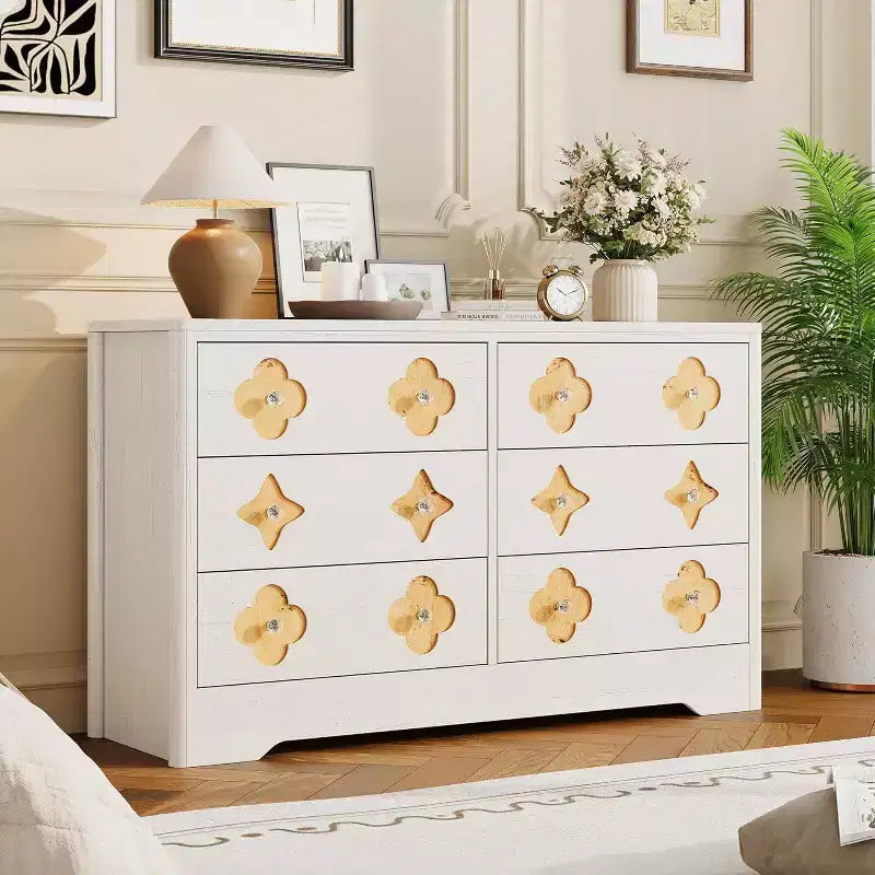 Dresser for Bedroom with 6 Drawers, 47.2'' Wide Chest of Large Decorative Drawer Front with Large Clothes Storage Cabinet, Wood Bedroom Dresser