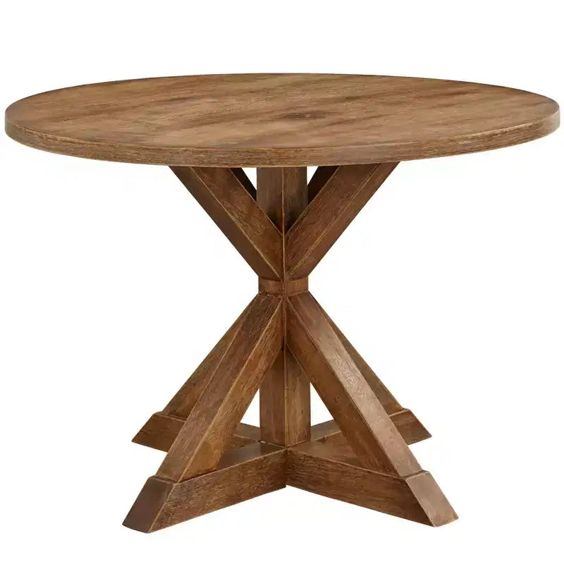 Buylateral 59" Roma Farmhouse Pedestal Dining Table Driftwood: Rubberwood & Veneer, 6 Seats, Pedestal Base