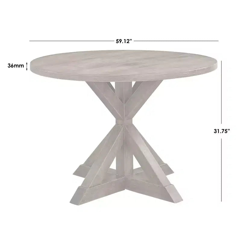 Buylateral 59" Roma Farmhouse Pedestal Dining Table Driftwood: Rubberwood & Veneer, 6 Seats, Pedestal Base