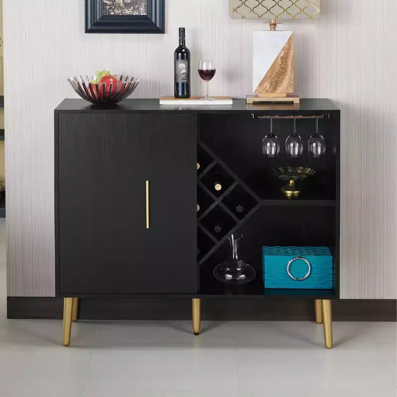 HOMES: Inside + Out Miko Wine Cabinet Galaxy Black: Modern Bar Storage, Glassware Rack, 9-Bottle Capacity