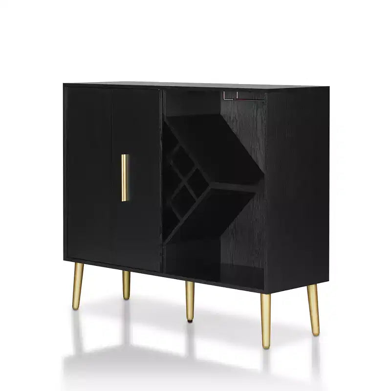 HOMES: Inside + Out Miko Wine Cabinet Galaxy Black: Modern Bar Storage, Glassware Rack, 9-Bottle Capacity