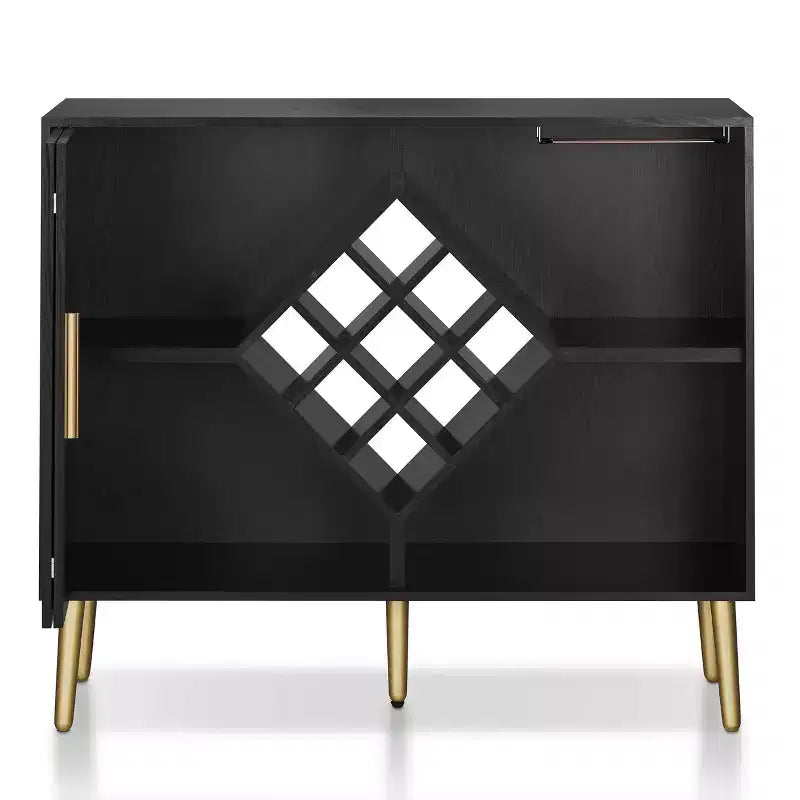HOMES: Inside + Out Miko Wine Cabinet Galaxy Black: Modern Bar Storage, Glassware Rack, 9-Bottle Capacity