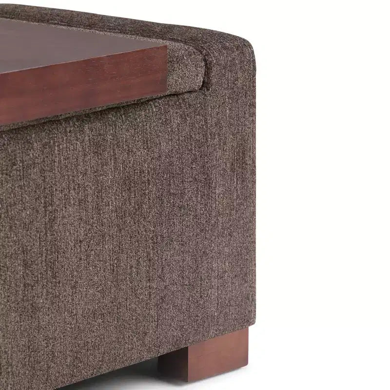 WyndenHall Crosby 43" Wide Transitional Rectangle Storage Ottoman in Deep Umber Brown Polyester Fabric, Assembled