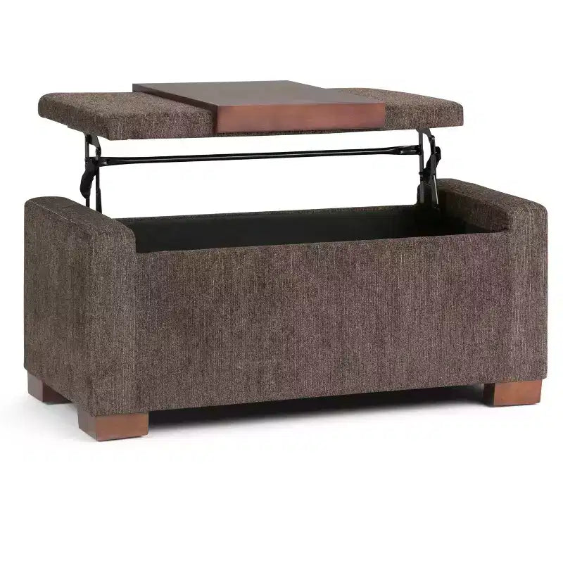WyndenHall Crosby 43" Wide Transitional Rectangle Storage Ottoman in Deep Umber Brown Polyester Fabric, Assembled
