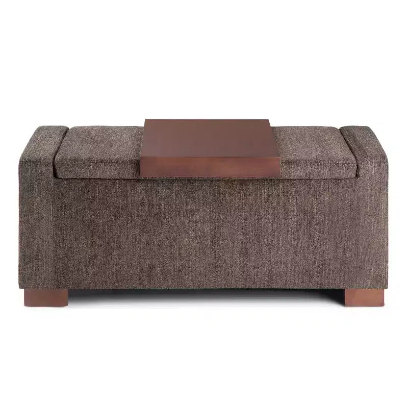WyndenHall Crosby 43" Wide Transitional Rectangle Storage Ottoman in Deep Umber Brown Polyester Fabric, Assembled