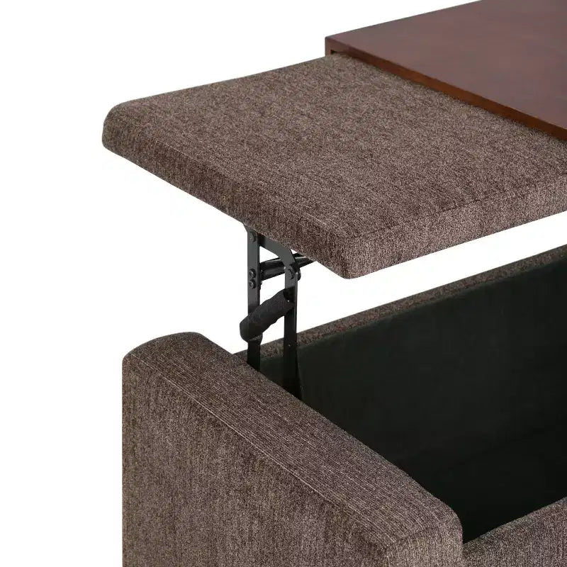 WyndenHall Crosby 43" Wide Transitional Rectangle Storage Ottoman in Deep Umber Brown Polyester Fabric, Assembled