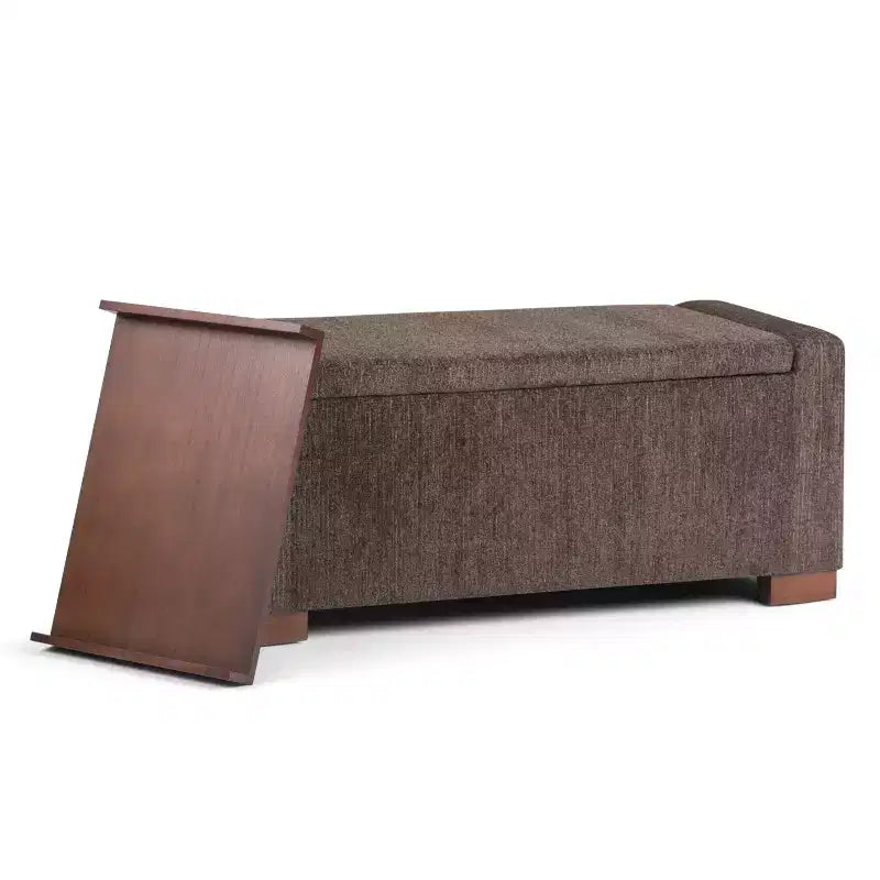 WyndenHall Crosby 43" Wide Transitional Rectangle Storage Ottoman in Deep Umber Brown Polyester Fabric, Assembled