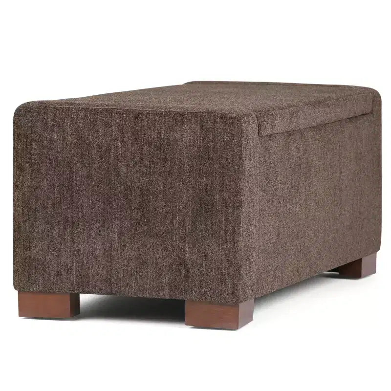 WyndenHall Crosby 43" Wide Transitional Rectangle Storage Ottoman in Deep Umber Brown Polyester Fabric, Assembled