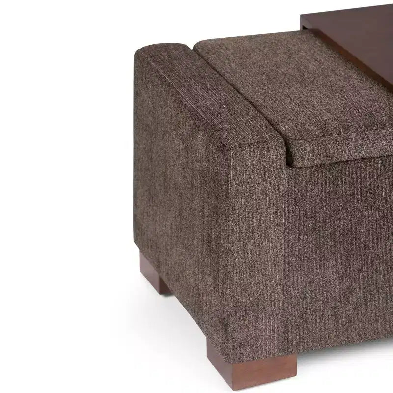 WyndenHall Crosby 43" Wide Transitional Rectangle Storage Ottoman in Deep Umber Brown Polyester Fabric, Assembled