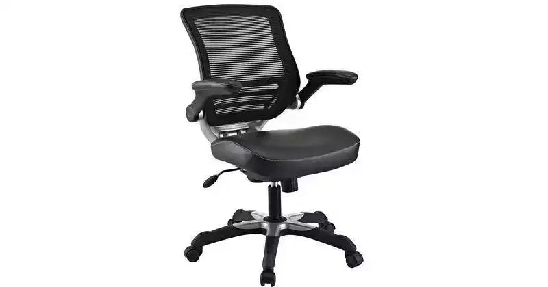Edge Mesh Vegan Leather Seat Office Chair with Flip-Up Arms Black - Modway