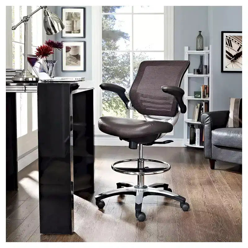 Edge Mesh Vegan Leather Seat Office Chair with Flip-Up Arms Black - Modway
