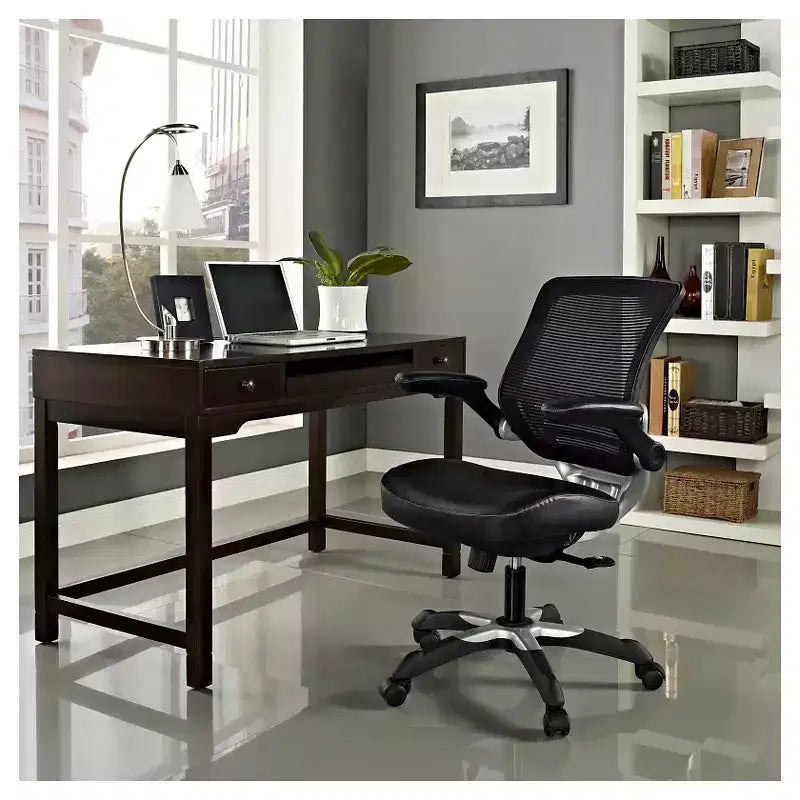 Edge Mesh Vegan Leather Seat Office Chair with Flip-Up Arms Black - Modway