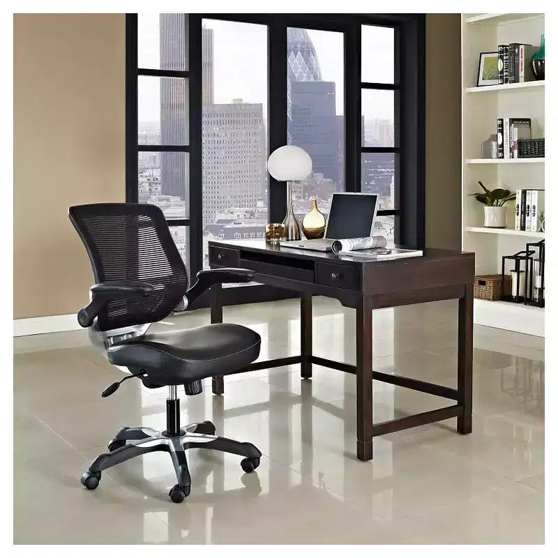 Edge Mesh Vegan Leather Seat Office Chair with Flip-Up Arms Black - Modway