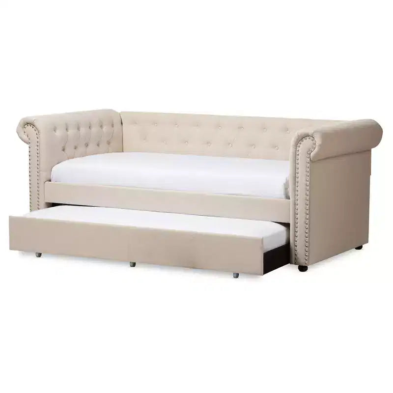 Twin Mabelle Modern and Contemporary Fabric Trundle Daybed - Baxton Studio