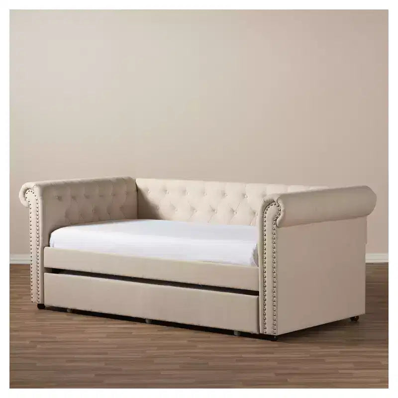 Twin Mabelle Modern and Contemporary Fabric Trundle Daybed - Baxton Studio