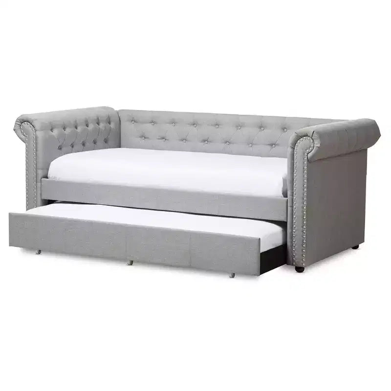 Twin Mabelle Modern and Contemporary Fabric Trundle Daybed - Baxton Studio