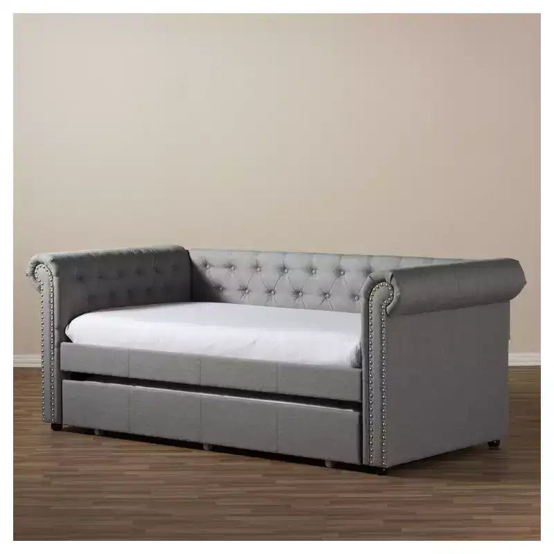 Twin Mabelle Modern and Contemporary Fabric Trundle Daybed - Baxton Studio