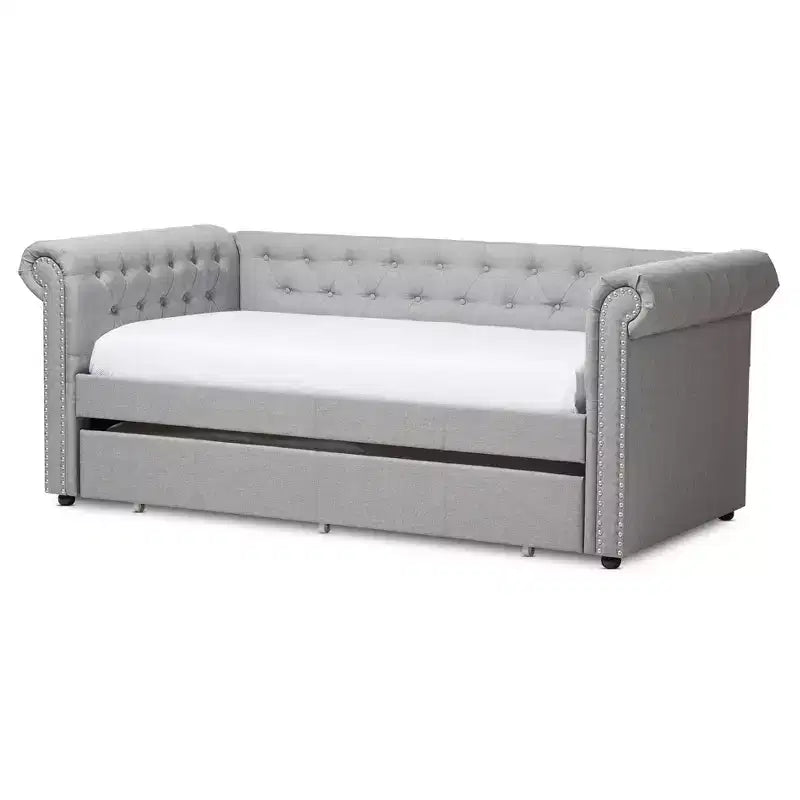 Twin Mabelle Modern and Contemporary Fabric Trundle Daybed - Baxton Studio