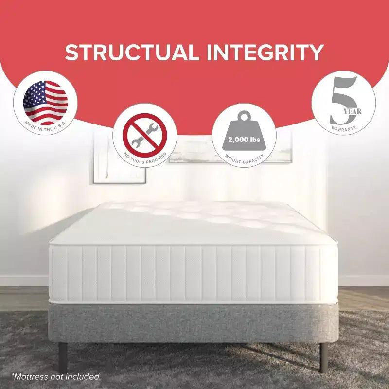 Hollywood Bed Frame Emerge Foldable Mattress Foundation with Attachable Legs Split Black