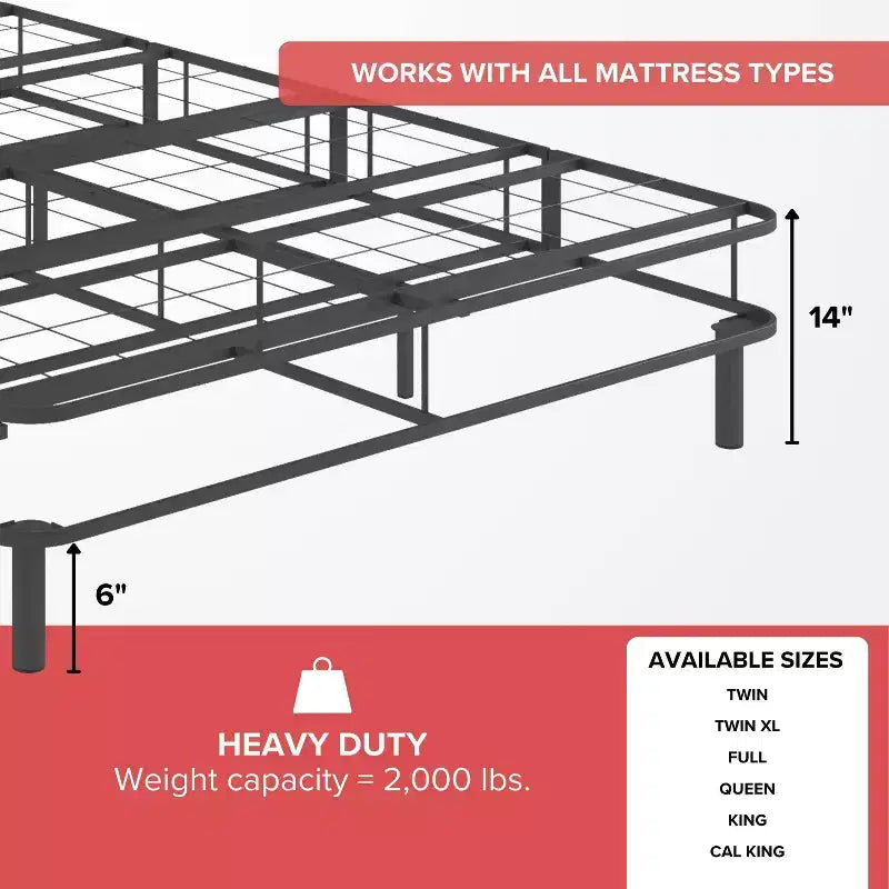 Hollywood Bed Frame Emerge Foldable Mattress Foundation with Attachable Legs Split Black