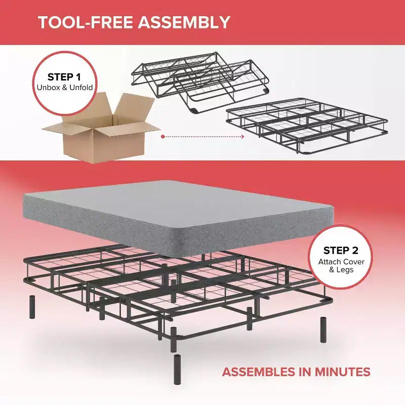 Hollywood Bed Frame Emerge Foldable Mattress Foundation with Attachable Legs Split Black